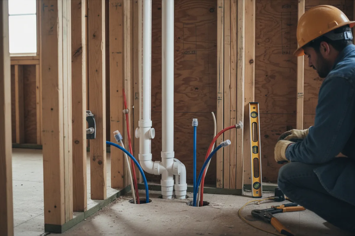 Drain and supply rough-in during Leak Detection in West Greenwich